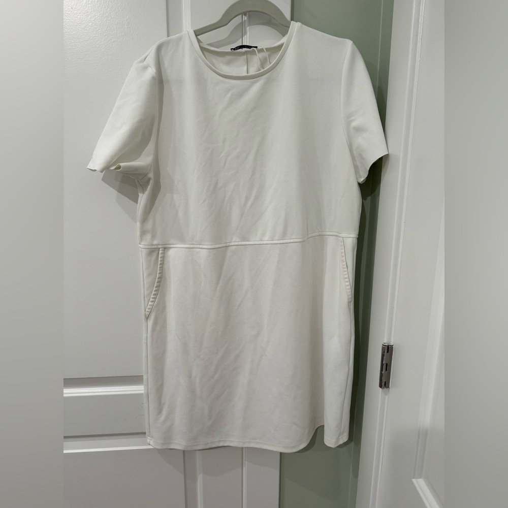 Zara shift short sleeve white dress XL